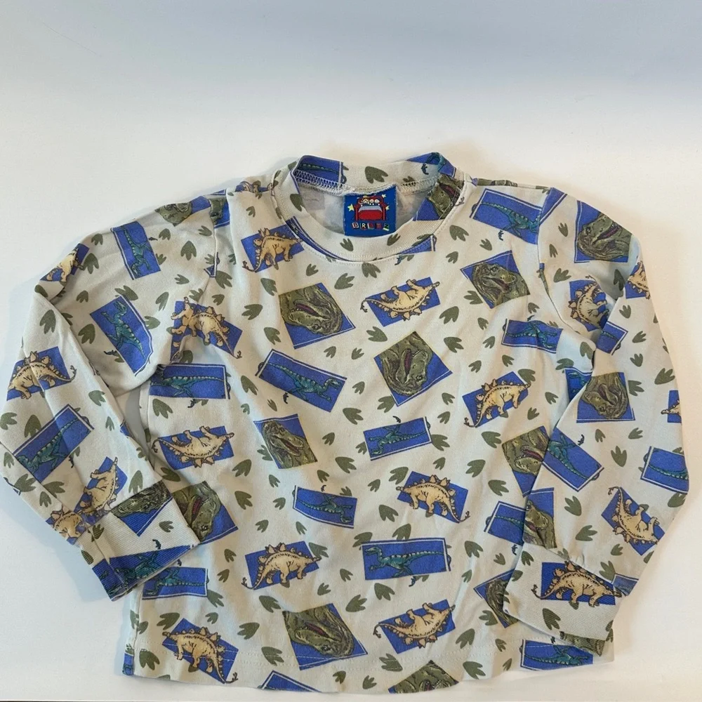VTG BRATZ 80s 90s Dinos Geometric Long Sleeve‎ Shirt Unisex Kids 7